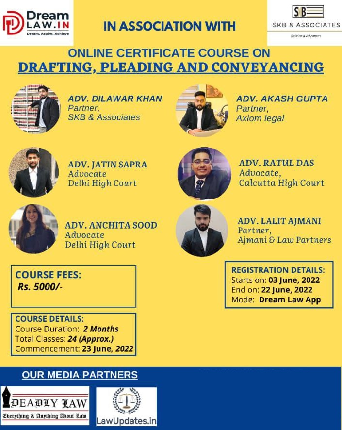 Online Certificate Course On DRAFTING PLEADING AND CONVEYANCING 2022